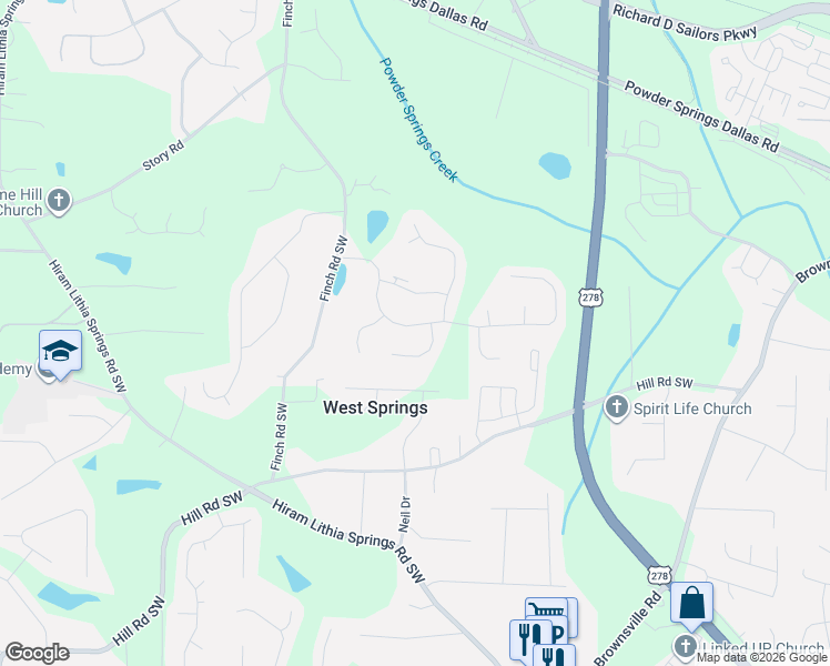 map of restaurants, bars, coffee shops, grocery stores, and more near 4035 Heritage Crossing Point Southwest in Hiram