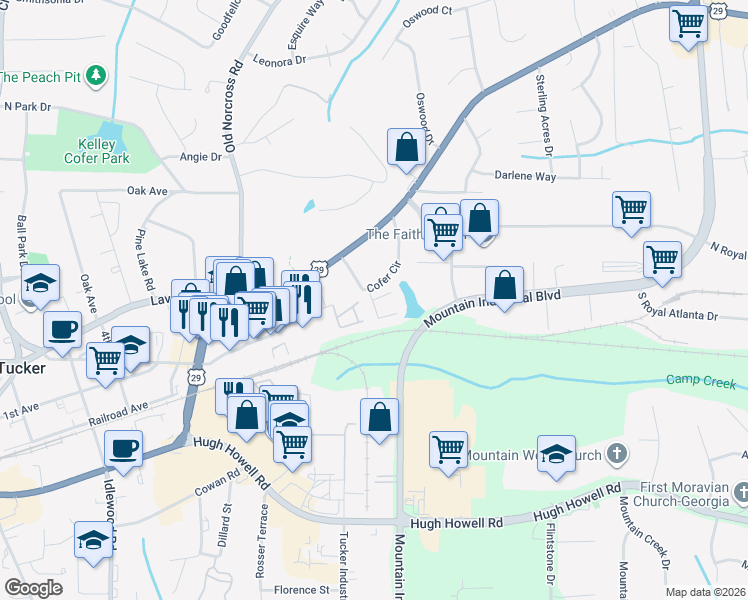 map of restaurants, bars, coffee shops, grocery stores, and more near 4608 Wynbury Ct in Tucker