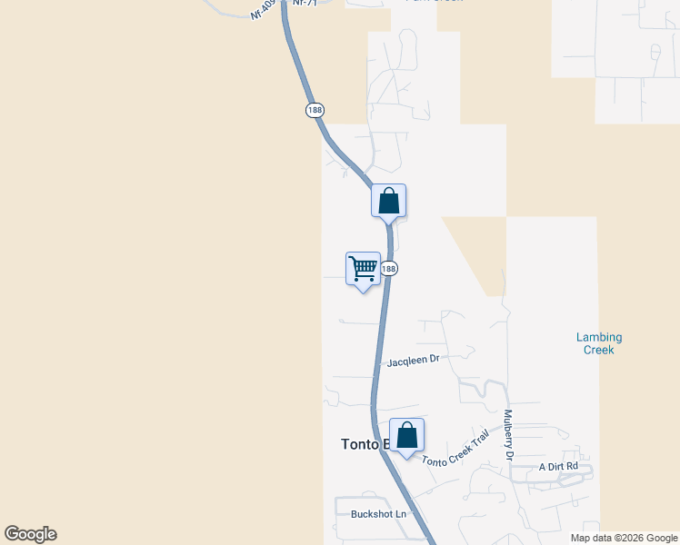 map of restaurants, bars, coffee shops, grocery stores, and more near 46028 Arizona 188 in Tonto Basin