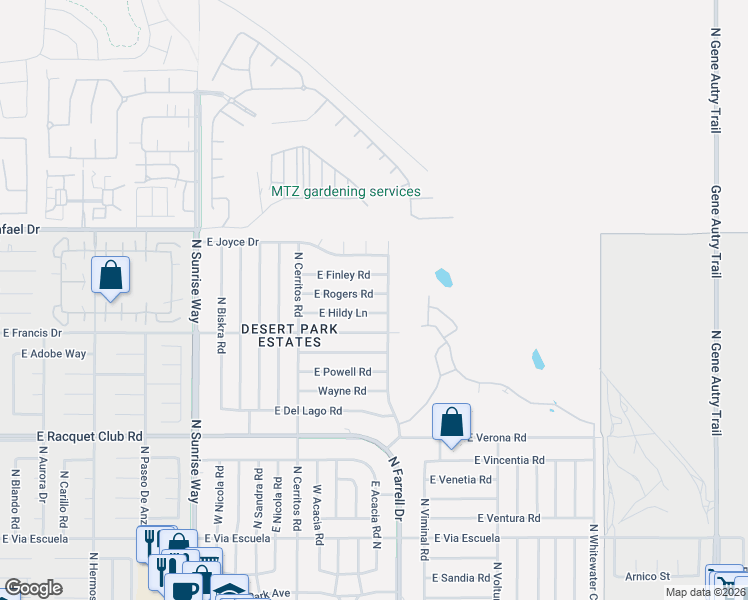 map of restaurants, bars, coffee shops, grocery stores, and more near 2941 North Farrell Drive in Palm Springs