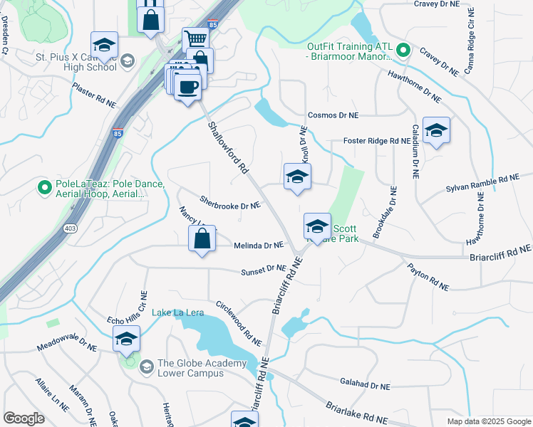 map of restaurants, bars, coffee shops, grocery stores, and more near 2378 Shallowford Road in Atlanta