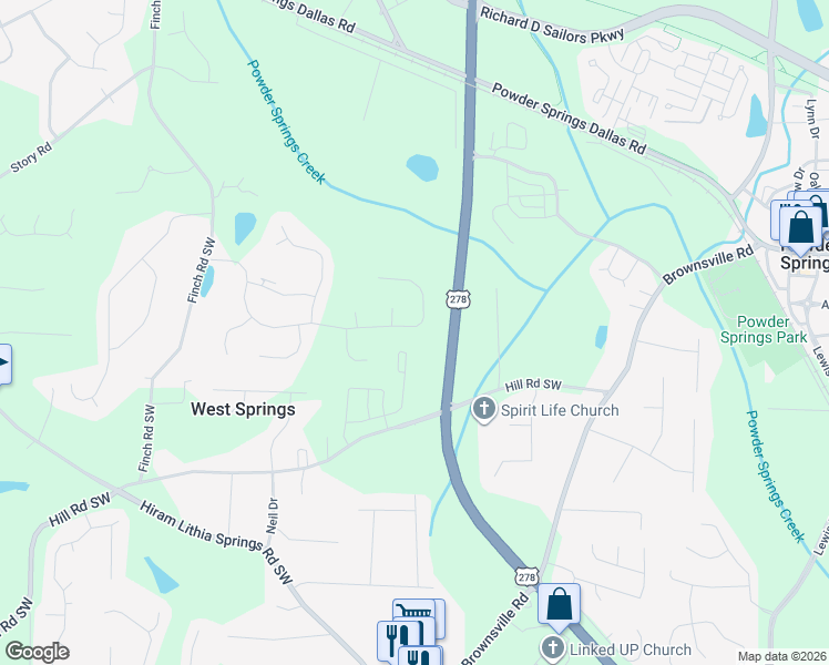 map of restaurants, bars, coffee shops, grocery stores, and more near 4927 Heritage Crossing Drive Southwest in Hiram
