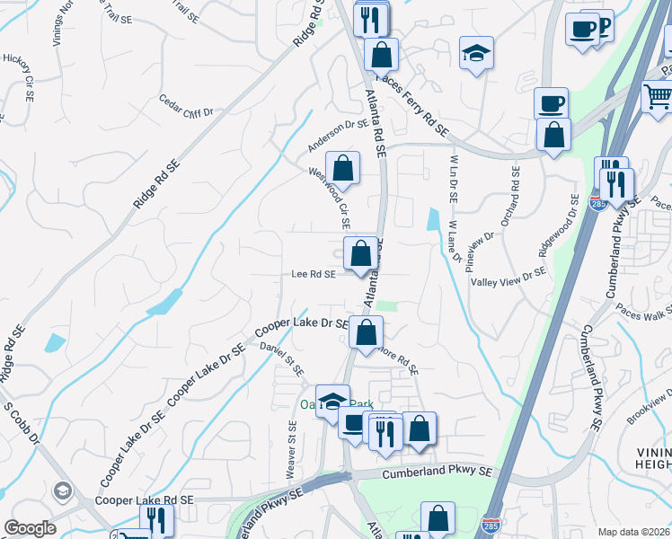 map of restaurants, bars, coffee shops, grocery stores, and more near 2078 Lee Road Southeast in Smyrna