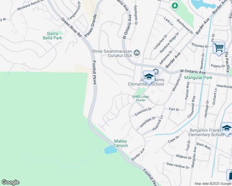 map of restaurants, bars, coffee shops, grocery stores, and more near 2548 Avenida Del Vista in Corona