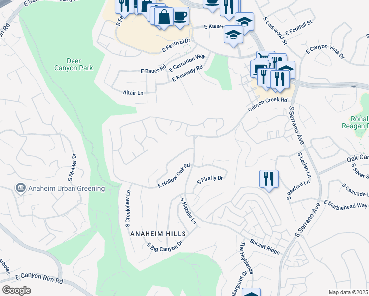 map of restaurants, bars, coffee shops, grocery stores, and more near 823 South Cottontail Lane in Anaheim