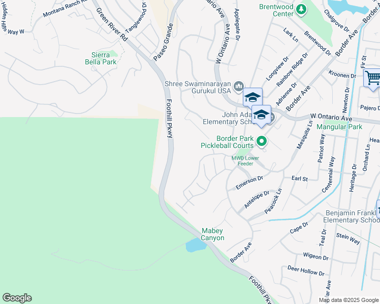 map of restaurants, bars, coffee shops, grocery stores, and more near 2568 Avenida Del Vista in Corona