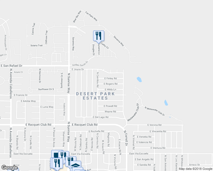 map of restaurants, bars, coffee shops, grocery stores, and more near 2251 East Rogers Road in Palm Springs