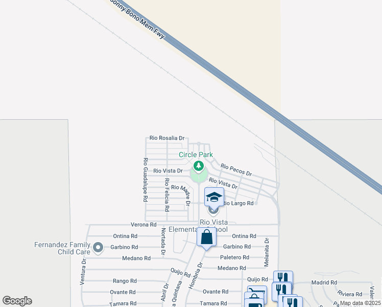 map of restaurants, bars, coffee shops, grocery stores, and more near 26300 Rio Oso Road in Cathedral City