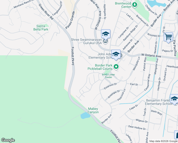 map of restaurants, bars, coffee shops, grocery stores, and more near 2548 Avenida Del Vista in Corona