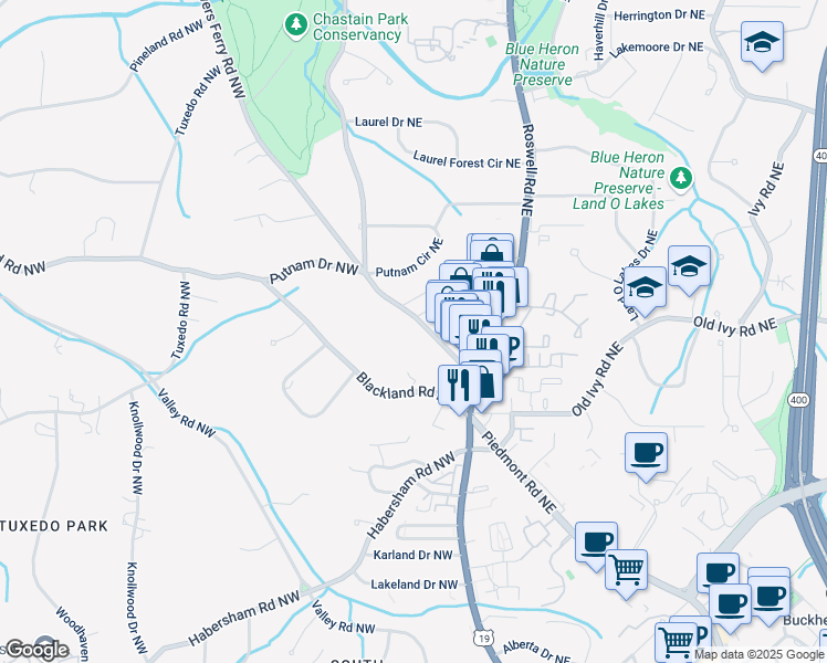 map of restaurants, bars, coffee shops, grocery stores, and more near 3734 Powers Ferry Road Northwest in Atlanta