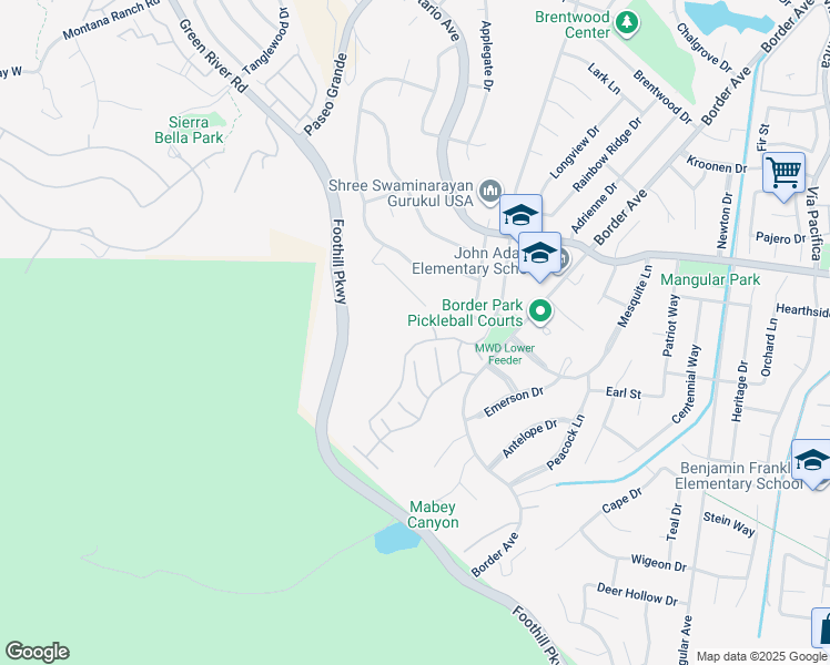 map of restaurants, bars, coffee shops, grocery stores, and more near 2548 Avenida Del Vista in Corona