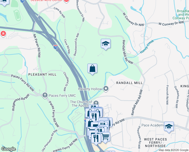 map of restaurants, bars, coffee shops, grocery stores, and more near 3715 Northside Parkway Northwest in Atlanta