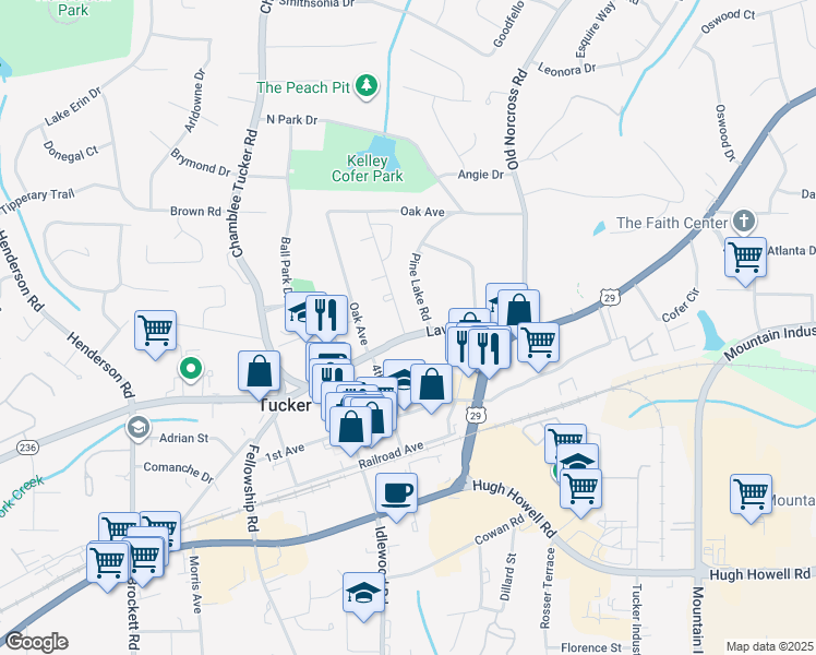 map of restaurants, bars, coffee shops, grocery stores, and more near 5109 Lavista Road in Tucker