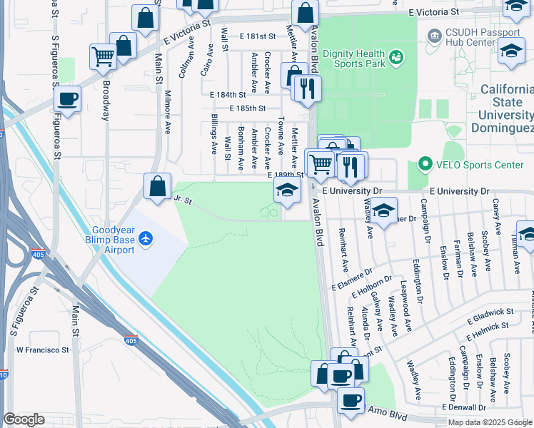 map of restaurants, bars, coffee shops, grocery stores, and more near 419 Martin Luther King Jr. Street in Carson