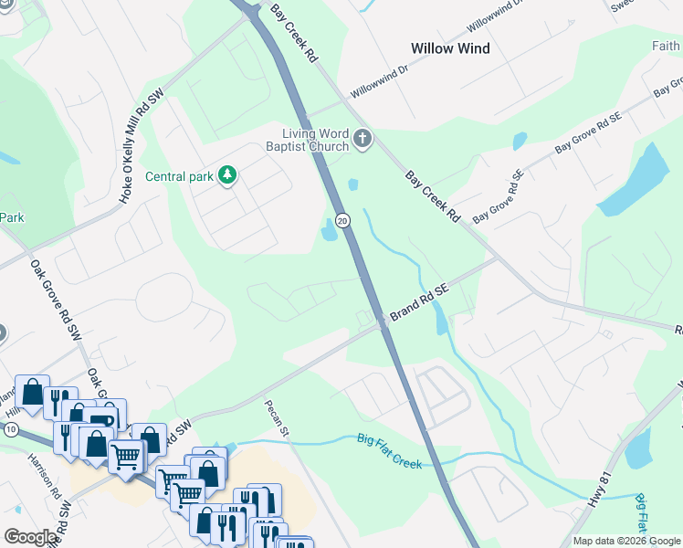 map of restaurants, bars, coffee shops, grocery stores, and more near 3857 Loganville Highway Southwest in Loganville