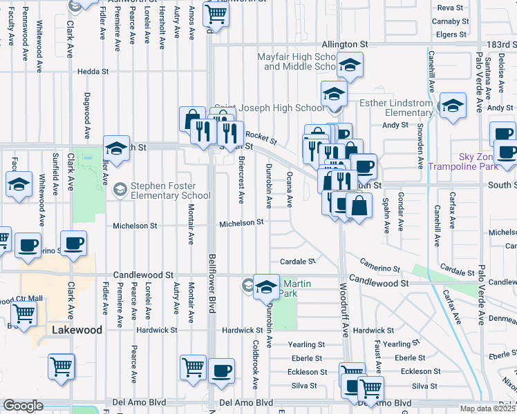 map of restaurants, bars, coffee shops, grocery stores, and more near 5524 Coldbrook Avenue in Lakewood