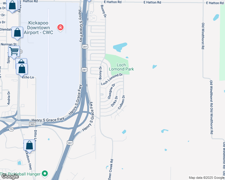 map of restaurants, bars, coffee shops, grocery stores, and more near 228 Dirks Drive in Wichita Falls