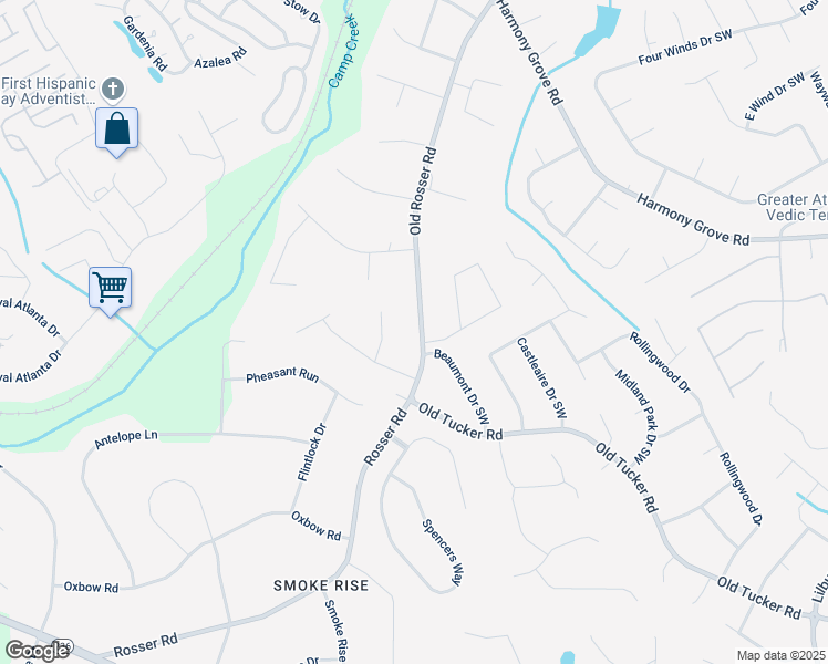 map of restaurants, bars, coffee shops, grocery stores, and more near 353 Old Rosser Road in Stone Mountain