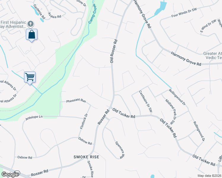 map of restaurants, bars, coffee shops, grocery stores, and more near 373 Old Rosser Road in Stone Mountain