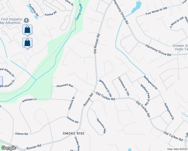 map of restaurants, bars, coffee shops, grocery stores, and more near 353 Old Rosser Road in Stone Mountain