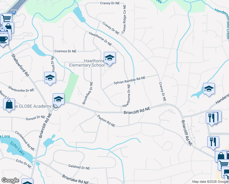 map of restaurants, bars, coffee shops, grocery stores, and more near 2844 Talisman Court Northeast in Atlanta