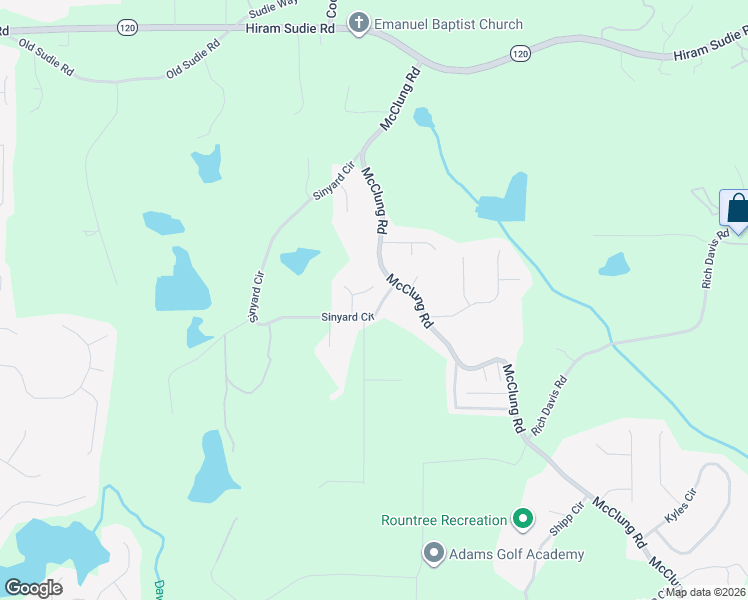 map of restaurants, bars, coffee shops, grocery stores, and more near 18 Ashtin Way in Hiram