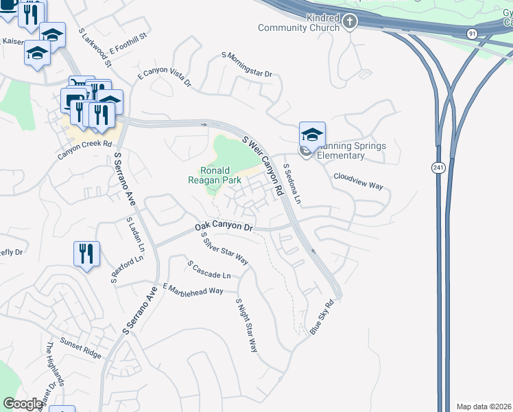 map of restaurants, bars, coffee shops, grocery stores, and more near 8428 East Cody Way in Anaheim