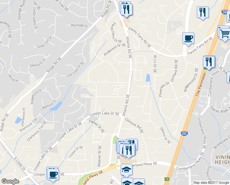 map of restaurants, bars, coffee shops, grocery stores, and more near 3982 Central Garden Court in Smyrna