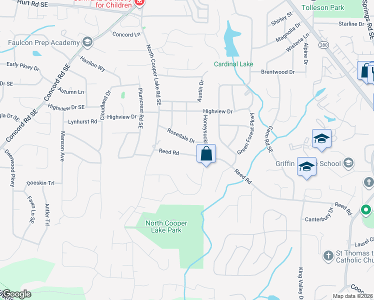 map of restaurants, bars, coffee shops, grocery stores, and more near 680 Rosedale Drive in Smyrna