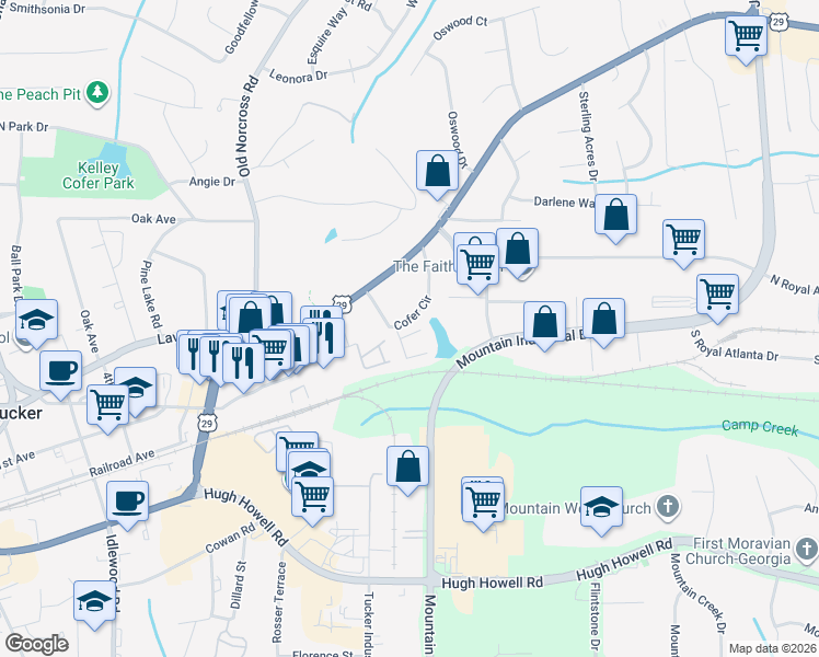 map of restaurants, bars, coffee shops, grocery stores, and more near 4608 Wynbury Court in Tucker