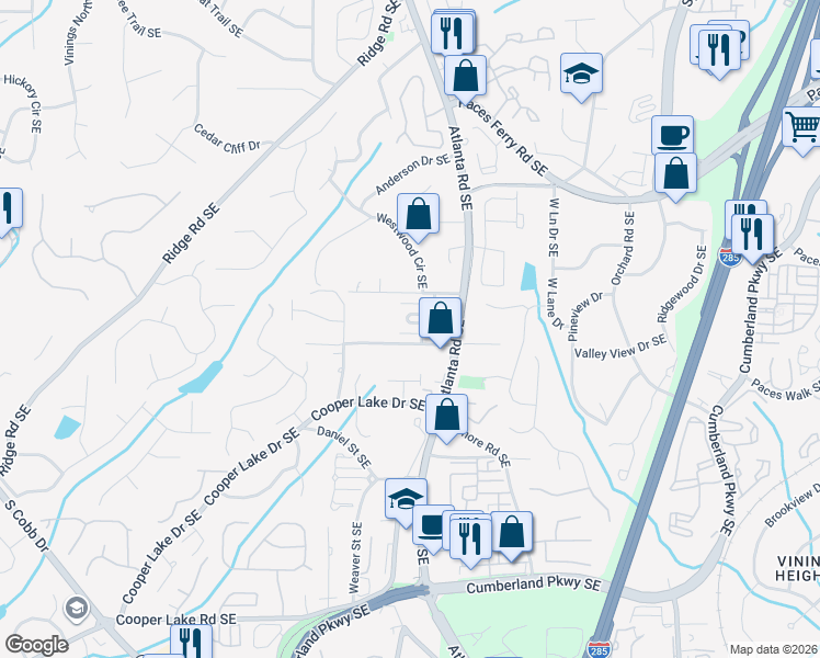 map of restaurants, bars, coffee shops, grocery stores, and more near 3982 Central Garden Court in Smyrna