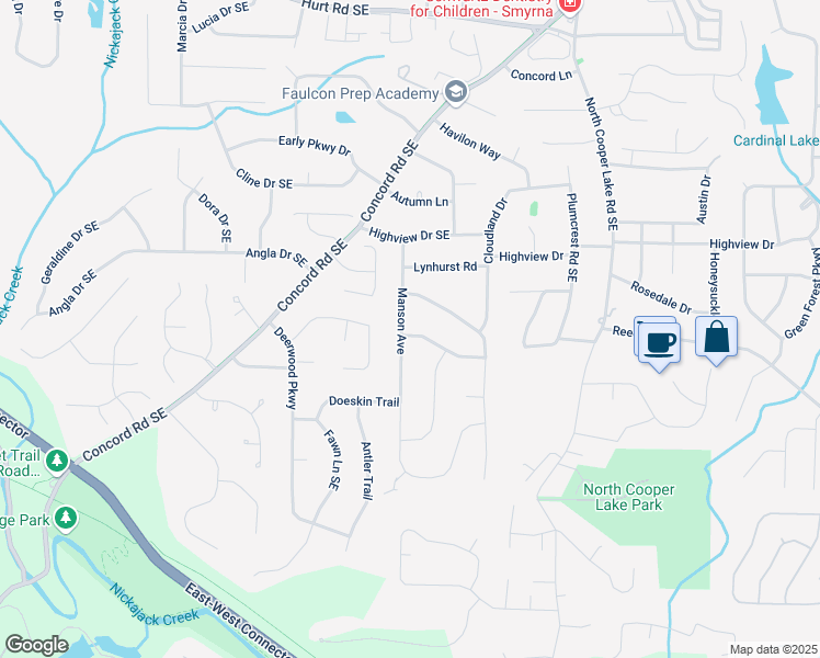 map of restaurants, bars, coffee shops, grocery stores, and more near 3967 Manson Avenue in Smyrna