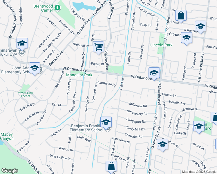 map of restaurants, bars, coffee shops, grocery stores, and more near 2311 Vía Pacifica in Corona
