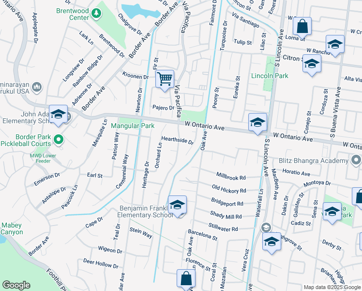 map of restaurants, bars, coffee shops, grocery stores, and more near 2311 Vía Pacifica in Corona