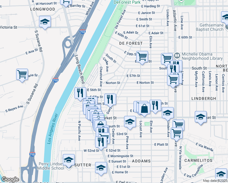 map of restaurants, bars, coffee shops, grocery stores, and more near 170 East Norton Street in Long Beach
