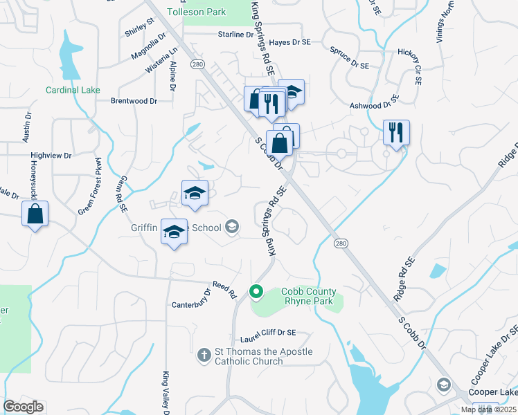 map of restaurants, bars, coffee shops, grocery stores, and more near 209 Kenninghall Lane in Smyrna