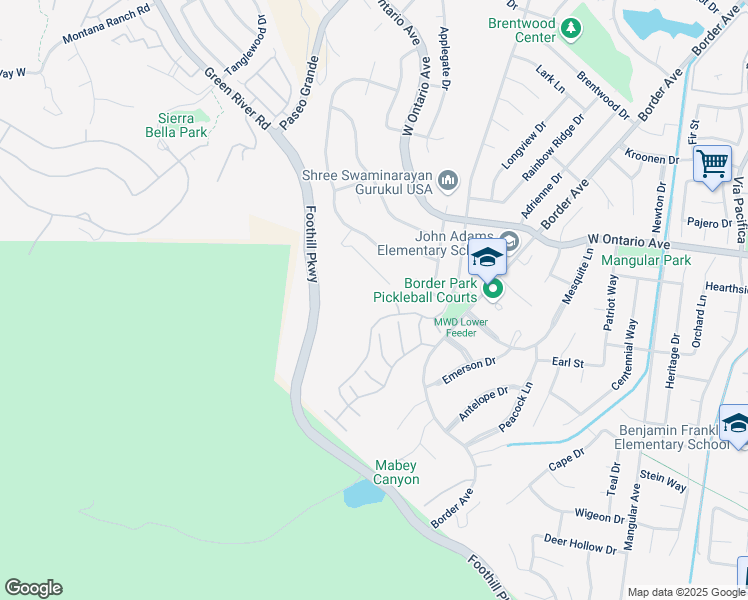 map of restaurants, bars, coffee shops, grocery stores, and more near 2552 Avenida Del Vista in Corona