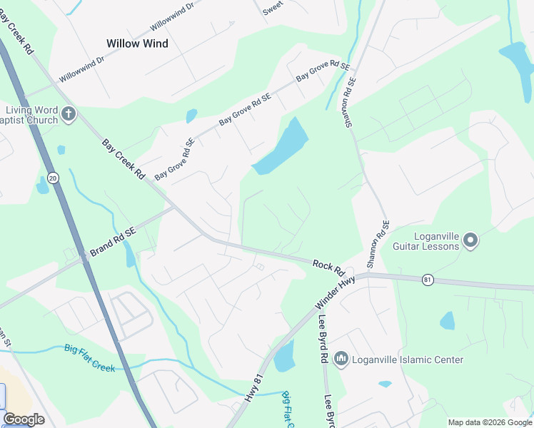 map of restaurants, bars, coffee shops, grocery stores, and more near 4133 Rocks Lane in Loganville