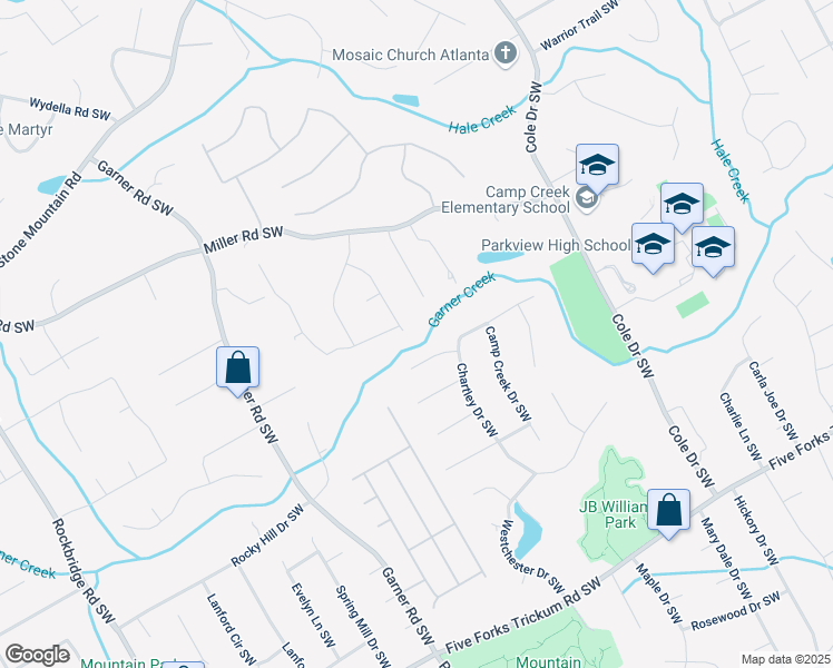 map of restaurants, bars, coffee shops, grocery stores, and more near 918 Guinevere Way Southwest in Lilburn