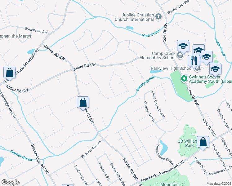 map of restaurants, bars, coffee shops, grocery stores, and more near 924 Newcastle Drive Southwest in Lilburn