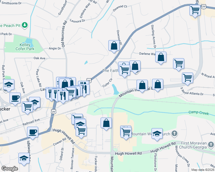 map of restaurants, bars, coffee shops, grocery stores, and more near 2491 Cofer Circle in Tucker