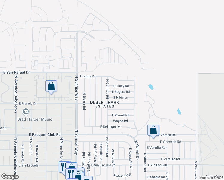 map of restaurants, bars, coffee shops, grocery stores, and more near 2144 East Rogers Road in Palm Springs