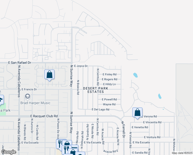 map of restaurants, bars, coffee shops, grocery stores, and more near 2995 North Cerritos Road in Palm Springs