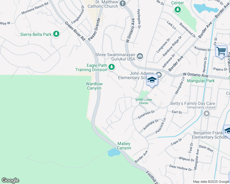 map of restaurants, bars, coffee shops, grocery stores, and more near 2556 Avenida Del Vista in Corona