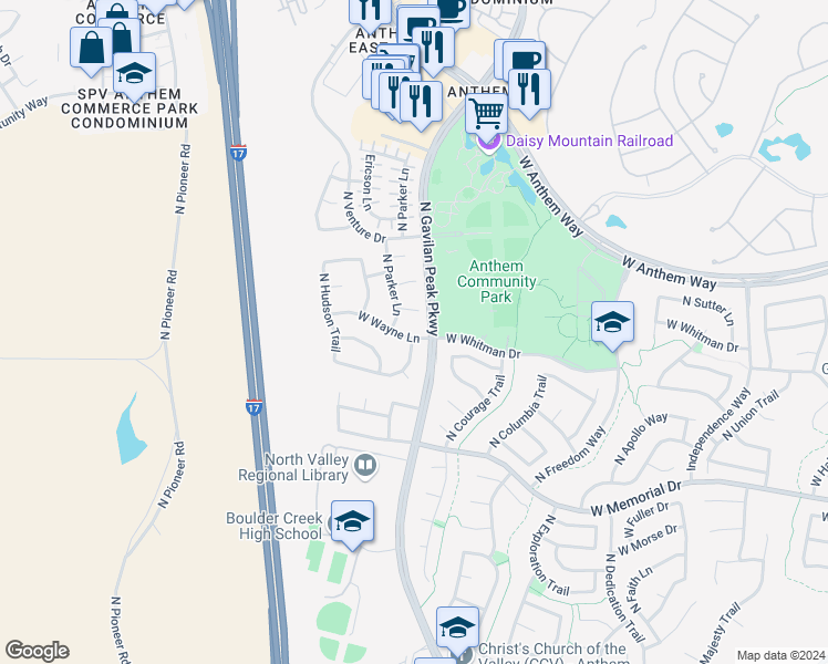 map of restaurants, bars, coffee shops, grocery stores, and more near 3634 West Wayne Lane in New River