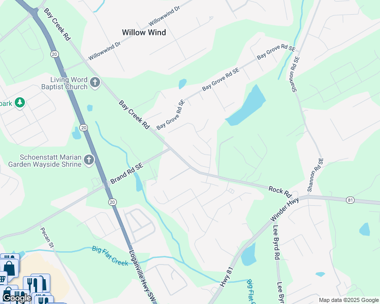 map of restaurants, bars, coffee shops, grocery stores, and more near 312 Tate's Court Southeast in Loganville