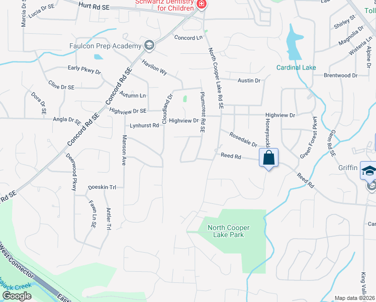 map of restaurants, bars, coffee shops, grocery stores, and more near 3958 Plumcrest Circle Southeast in Smyrna