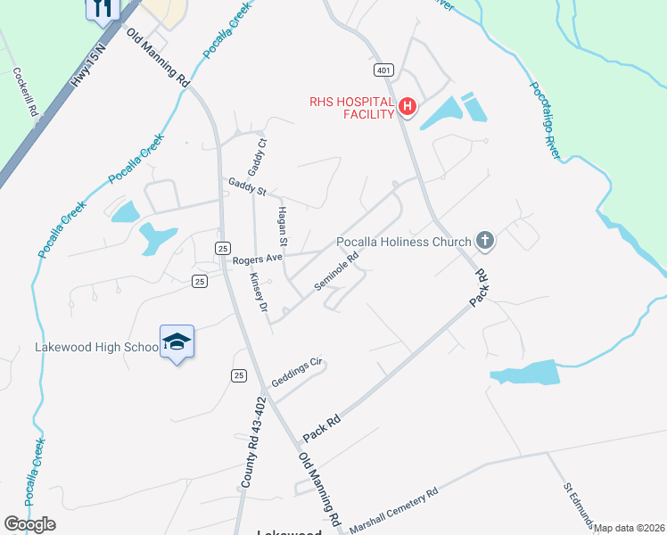 map of restaurants, bars, coffee shops, grocery stores, and more near 387 Seminole Road in Sumter