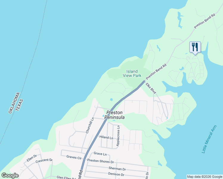 map of restaurants, bars, coffee shops, grocery stores, and more near 128 Panorama Circle in Pottsboro