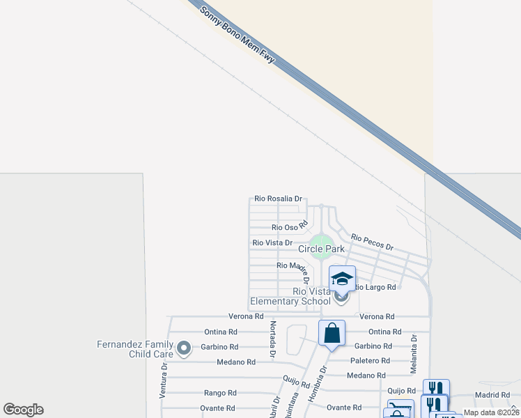 map of restaurants, bars, coffee shops, grocery stores, and more near 67472 Rio Oso Road in Cathedral City